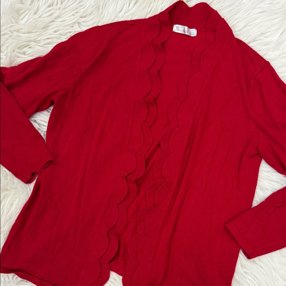 89th & Madison Red Scalloped Cardigan